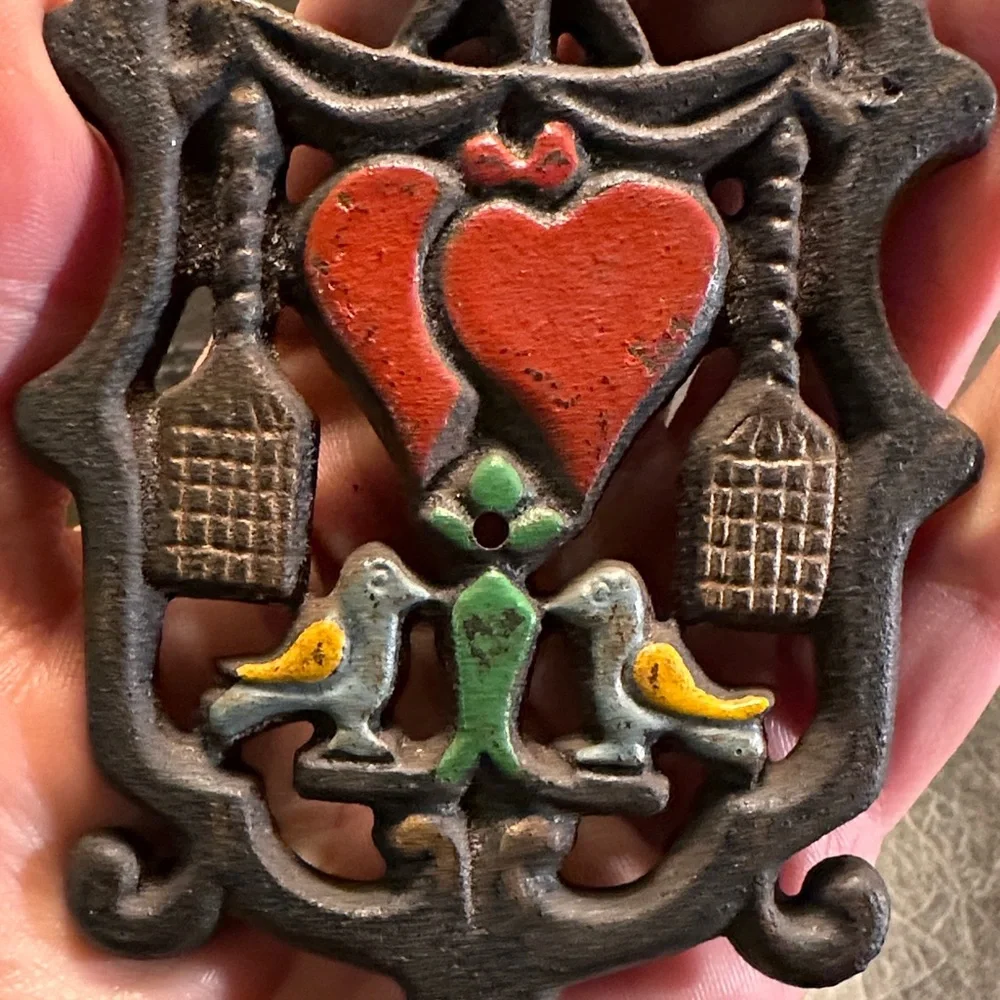 Vintage Wilton painted Heart & Birds Wall Accen cast iron